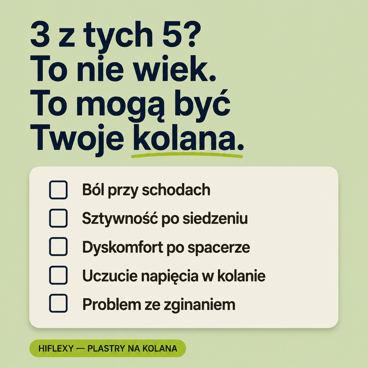 Plaster na ból kolana HIFLEXY — ulga na 12h, naturalny skład