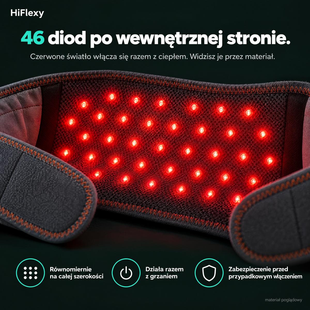 46 czerwonych diod po wewnętrznej stronie