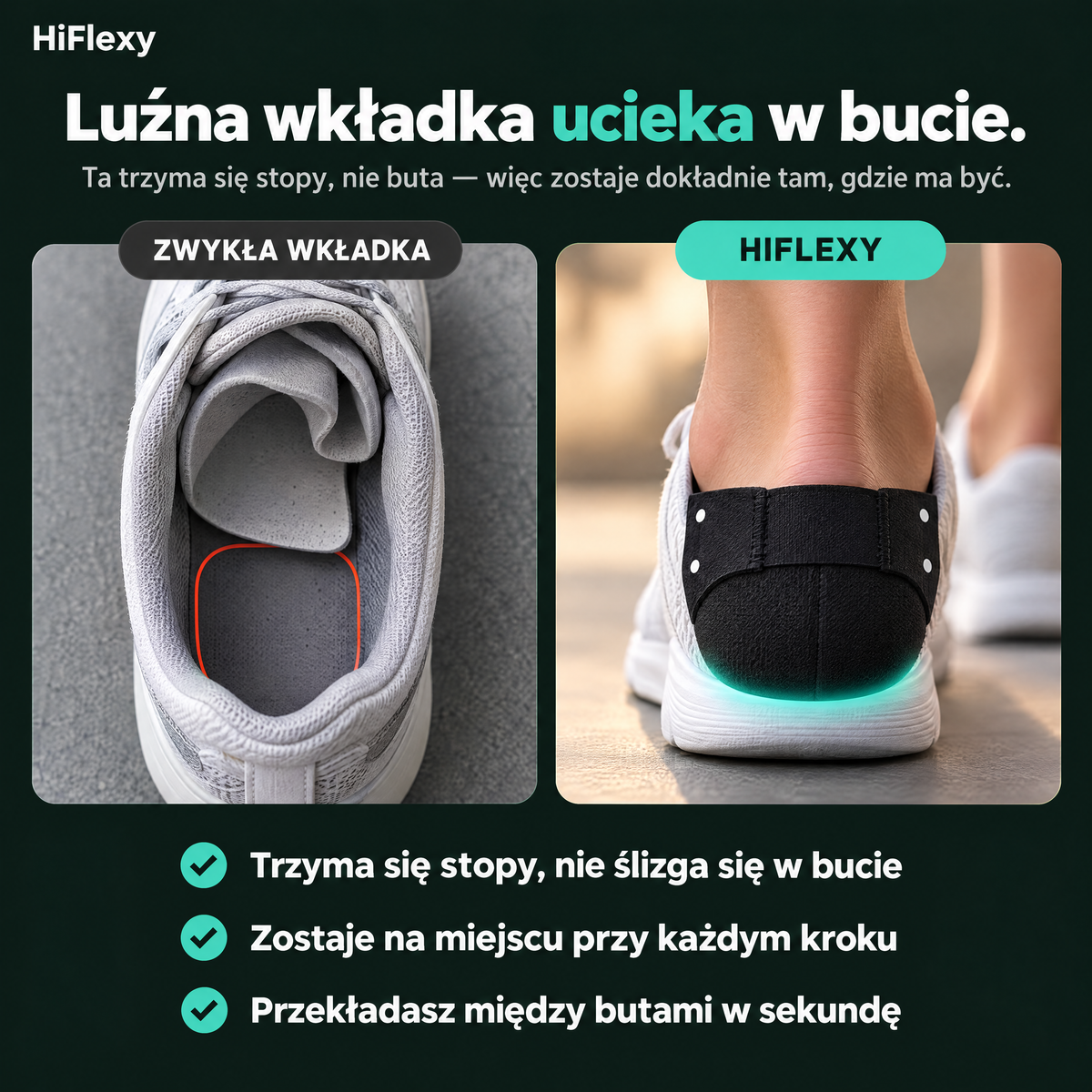 Luźna wkładka ucieka w bucie