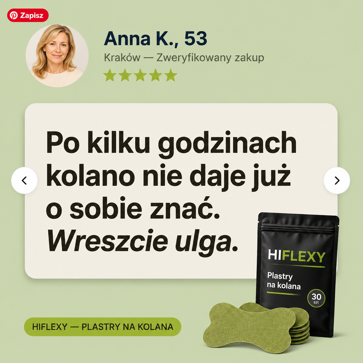 Plaster na ból kolana HIFLEXY — ulga na 12h, naturalny skład